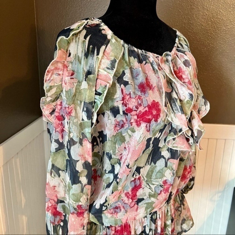 💚Sunny Leigh women’s sheer ruffle floral blouse - Picture 2 of 4